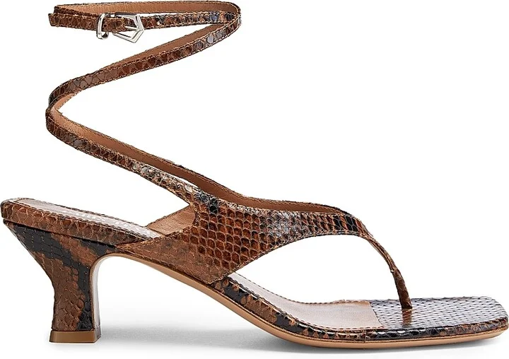 Women's 55MM Python-Effect Leather Ankle-Wrap Sandals - Brown - Size 5