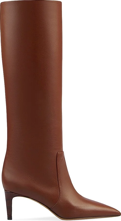Women's 60MM Knee-High Leather Stiletto Boots - Cioccolato - Size 5