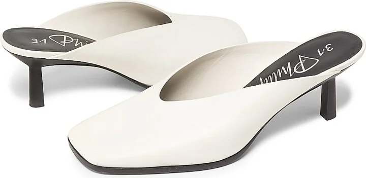 Women's 65MM Leather Teardrop-Heel Mules - Antique White - Size 8 - Image 2