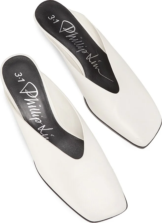 Women's 65MM Leather Teardrop-Heel Mules - Antique White - Size 8 - Image 4
