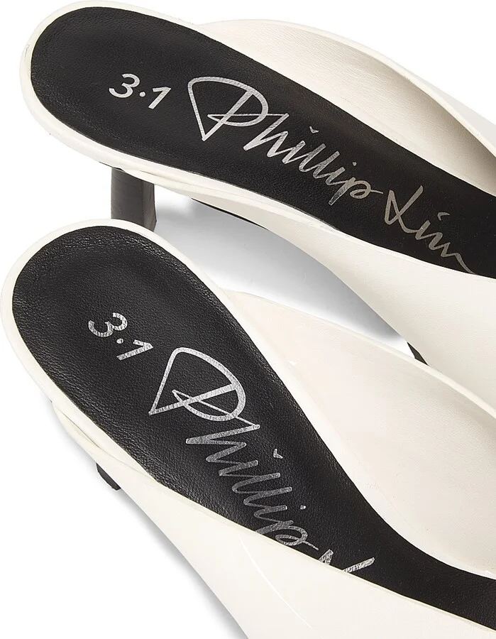 Women's 65MM Leather Teardrop-Heel Mules - Antique White - Size 8 - Image 5