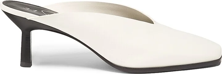 Women's 65MM Leather Teardrop-Heel Mules - Antique White - Size 8