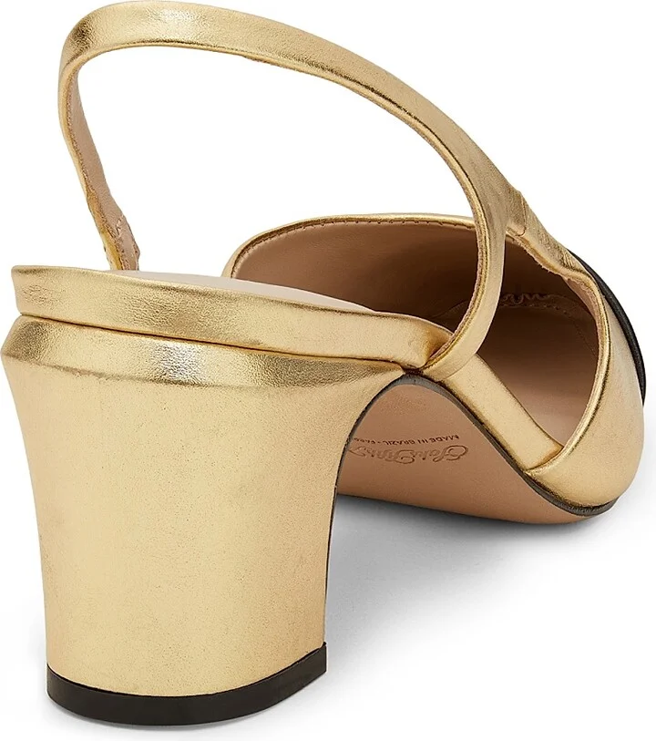 Women's 65MM Metallic Cap-Toe Slingback Pumps - Black - Size 5 - Image 7