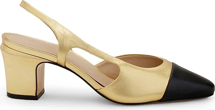 Women's 65MM Metallic Cap-Toe Slingback Pumps - Black - Size 5 - Image 10
