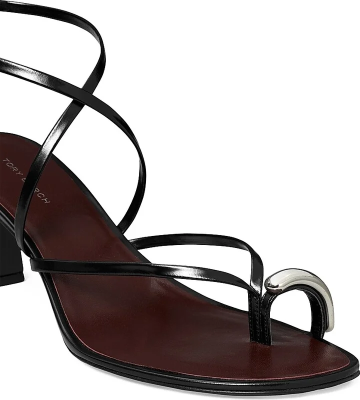 Women's 65MM Patent Leather Sandals - Perfect Black Silver - Size 5.5 - Image 4