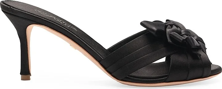 Women's 75MM Satin Slip-On Sandals - Black - Size 6
