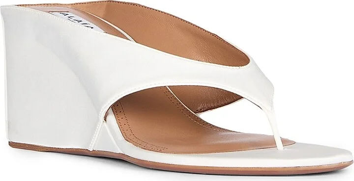 Women's 75MM Satin Wedge Tong Mules - Blanc Optique - Size 9 - Image 2