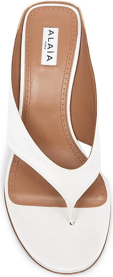 Women's 75MM Satin Wedge Tong Mules - Blanc Optique - Size 9 - Image 4