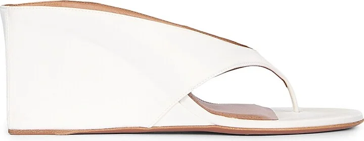 Women's 75MM Satin Wedge Tong Mules - Blanc Optique - Size 9