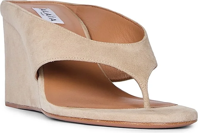 Women's 75MM Slip-On Suede Wedge Sandals - Grege - Size 6 - Image 3