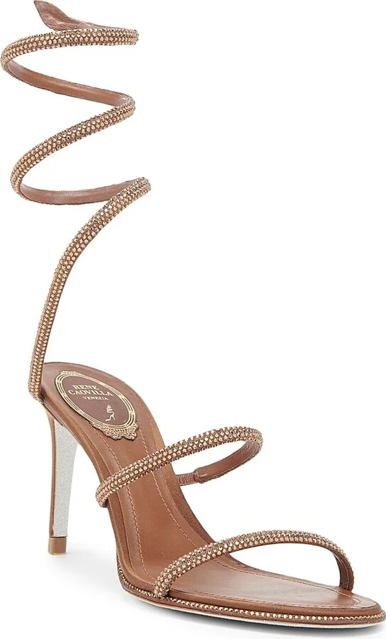Women's 80MM Crystal-Embellished Satin Sandals - Brown Satin Smoked Topaz - Size 5 - Image 2