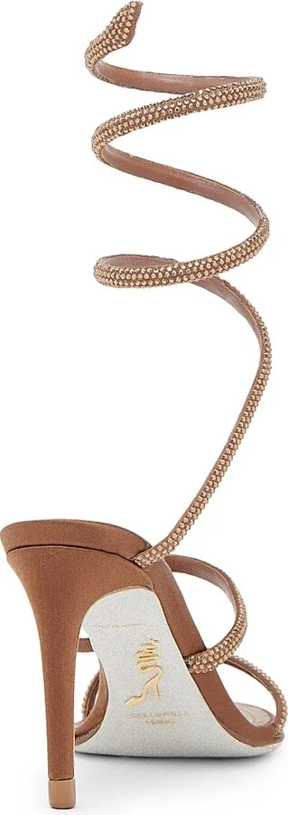 Women's 80MM Crystal-Embellished Satin Sandals - Brown Satin Smoked Topaz - Size 5 - Image 3