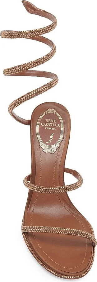 Women's 80MM Crystal-Embellished Satin Sandals - Brown Satin Smoked Topaz - Size 5 - Image 4