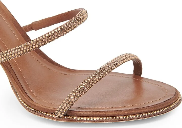 Women's 80MM Crystal-Embellished Satin Sandals - Brown Satin Smoked Topaz - Size 5 - Image 5