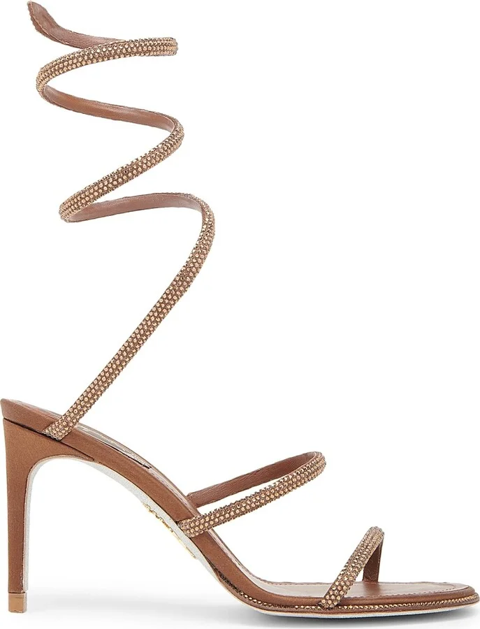 Women's 80MM Crystal-Embellished Satin Sandals - Brown Satin Smoked Topaz - Size 5