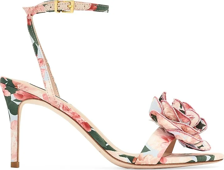 Women's 85MM Chelsea Rose Faille Sandals - Peach Peonies - Size 6