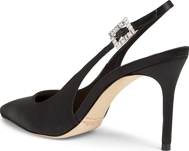 Women's 85MM Crystal-Buckle Satin Slingback Pumps - Black - Size 9.5 - Image 3