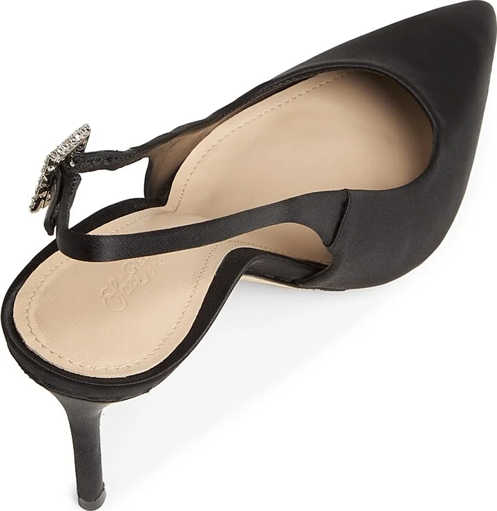 Women's 85MM Crystal-Buckle Satin Slingback Pumps - Black - Size 9.5 - Image 6