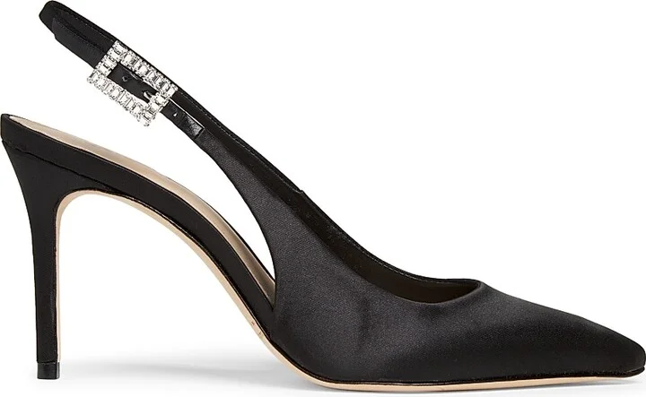 Women's 85MM Crystal-Buckle Satin Slingback Pumps - Black - Size 9.5