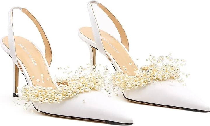 Women's 85MM Embellished Crepe Satin Slingback Pumps - White - Size 6.5 - Image 2