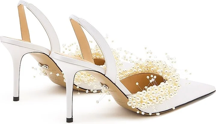 Women's 85MM Embellished Crepe Satin Slingback Pumps - White - Size 6.5 - Image 3