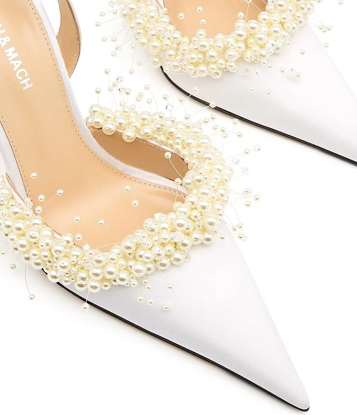 Women's 85MM Embellished Crepe Satin Slingback Pumps - White - Size 6.5 - Image 5