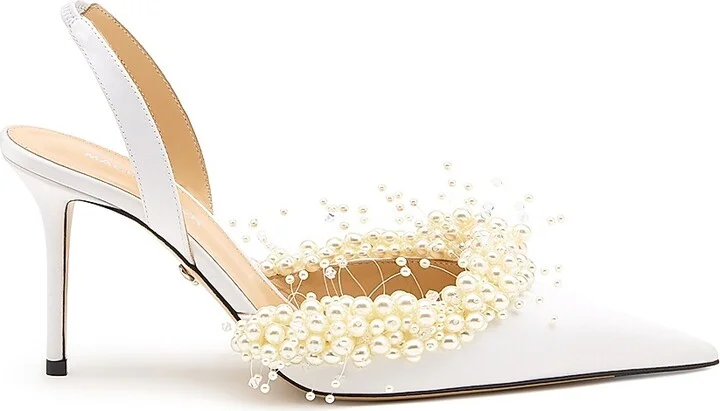 Women's 85MM Embellished Crepe Satin Slingback Pumps - White - Size 6.5