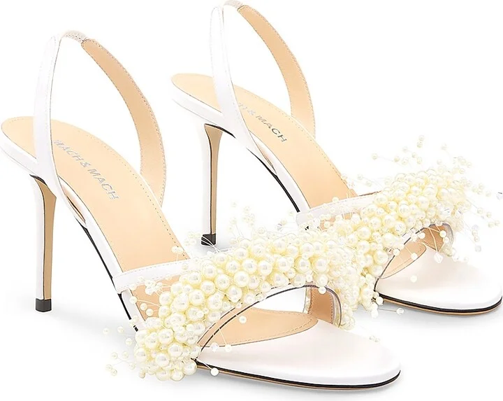 Women's 85MM Floating Pearl Satin Sandals - White - Size 5 - Image 2