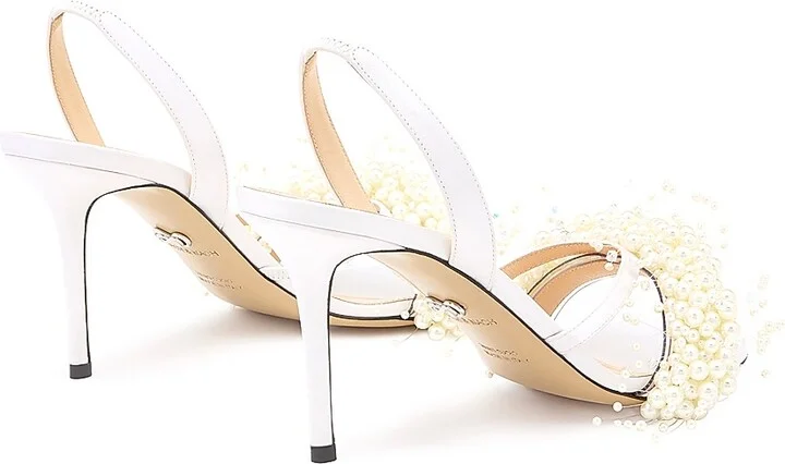 Women's 85MM Floating Pearl Satin Sandals - White - Size 5 - Image 3