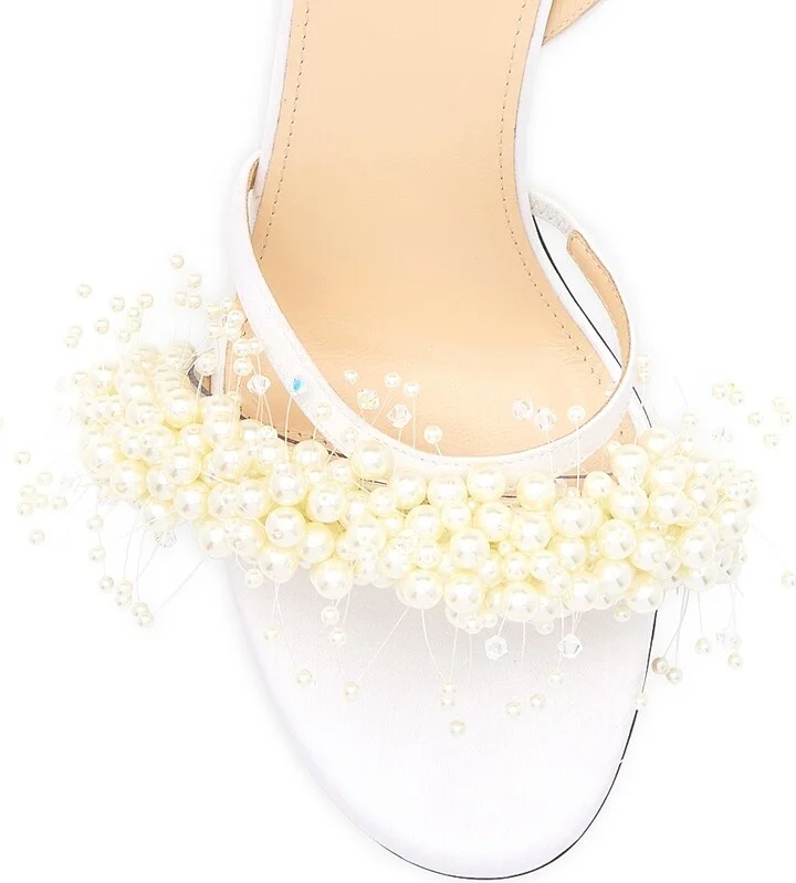 Women's 85MM Floating Pearl Satin Sandals - White - Size 5 - Image 5