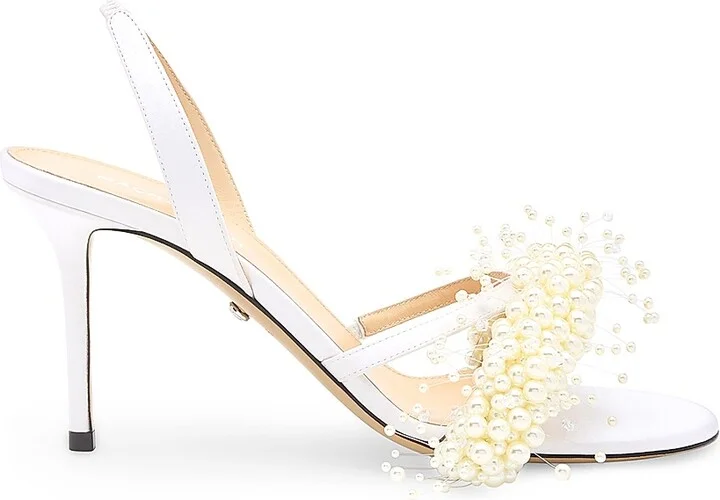 Women's 85MM Floating Pearl Satin Sandals - White - Size 5