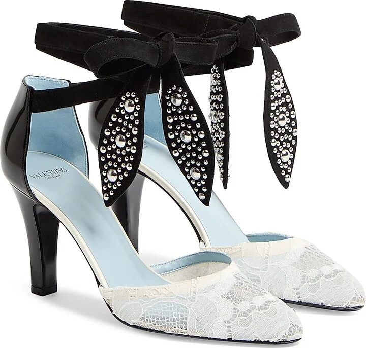 Women's 85MM Foliefoliage Pumps in Abrasive Calfskin and Lace - Ivory Nude Black - Size 7 - Image 2