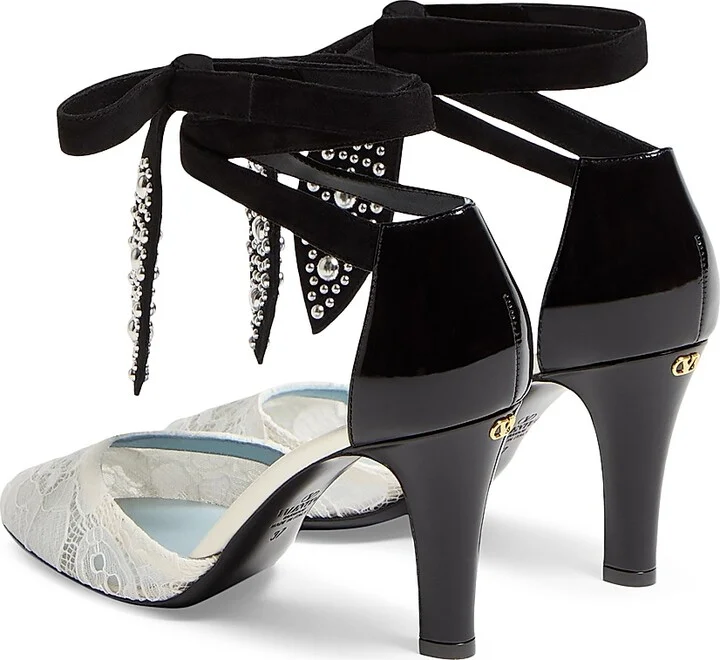 Women's 85MM Foliefoliage Pumps in Abrasive Calfskin and Lace - Ivory Nude Black - Size 7 - Image 3