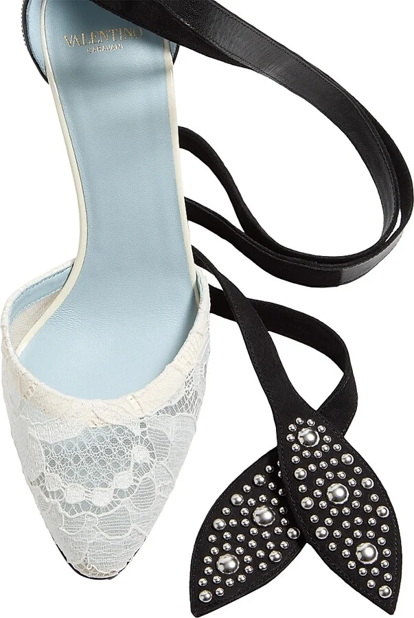 Women's 85MM Foliefoliage Pumps in Abrasive Calfskin and Lace - Ivory Nude Black - Size 7 - Image 4