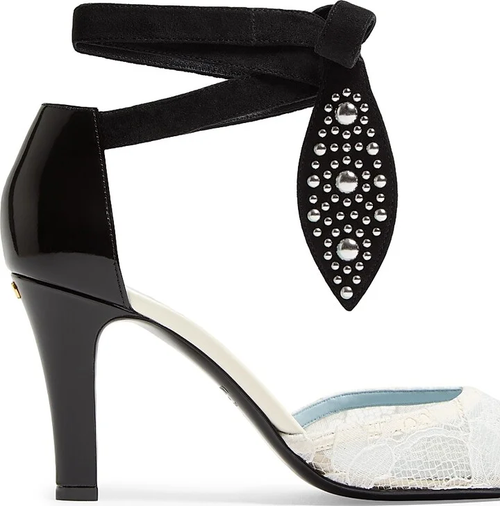 Women's 85MM Foliefoliage Pumps in Abrasive Calfskin and Lace - Ivory Nude Black - Size 7 - Image 6