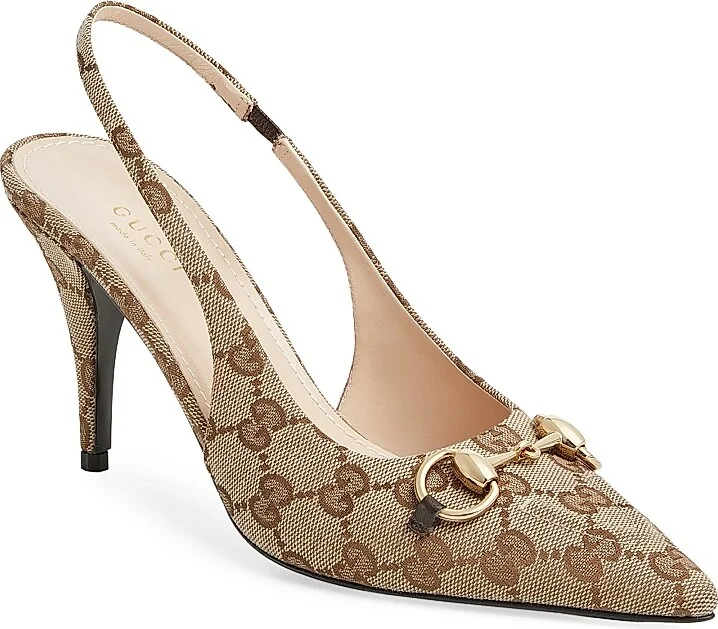 Women's 85MM Horsebit GG Canvas Slingback Pumps - Beige Multi - Size 6 - Image 2