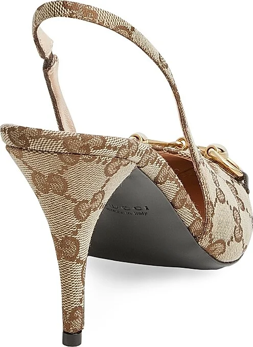Women's 85MM Horsebit GG Canvas Slingback Pumps - Beige Multi - Size 6 - Image 3