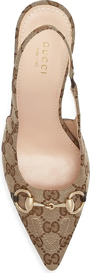 Women's 85MM Horsebit GG Canvas Slingback Pumps - Beige Multi - Size 6 - Image 4
