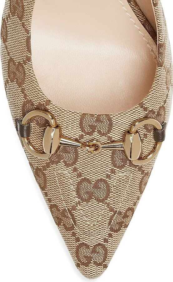 Women's 85MM Horsebit GG Canvas Slingback Pumps - Beige Multi - Size 6 - Image 5