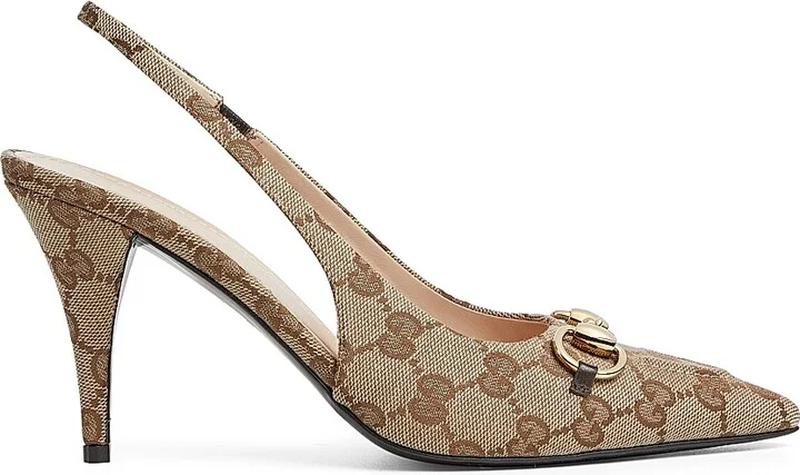 Women's 85MM Horsebit GG Canvas Slingback Pumps - Beige Multi - Size 6