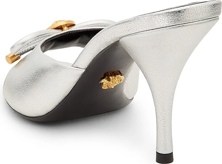 Women's 85MM Leather Mule Heels - Silver Versace Gold - Size 6 - Image 3