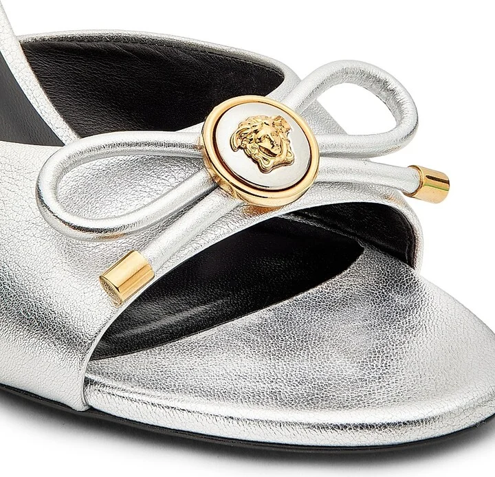 Women's 85MM Leather Mule Heels - Silver Versace Gold - Size 6 - Image 5
