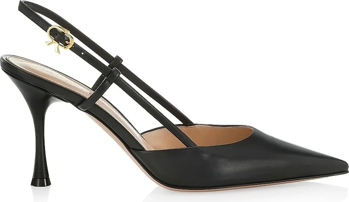 Women's 85MM Leather Slingback Pumps - Black - Size 5
