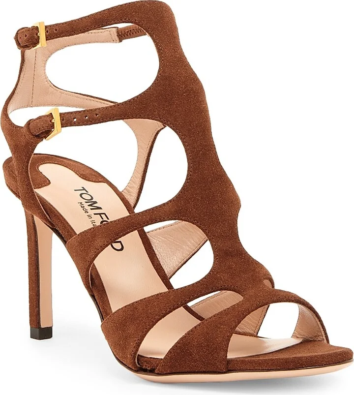 Women's 85MM Suede Caged Stiletto Sandals - Dark Whisky - Size 6 - Image 2