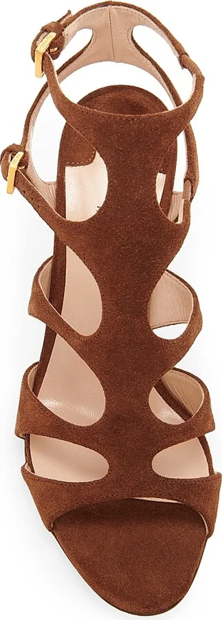 Women's 85MM Suede Caged Stiletto Sandals - Dark Whisky - Size 6 - Image 4
