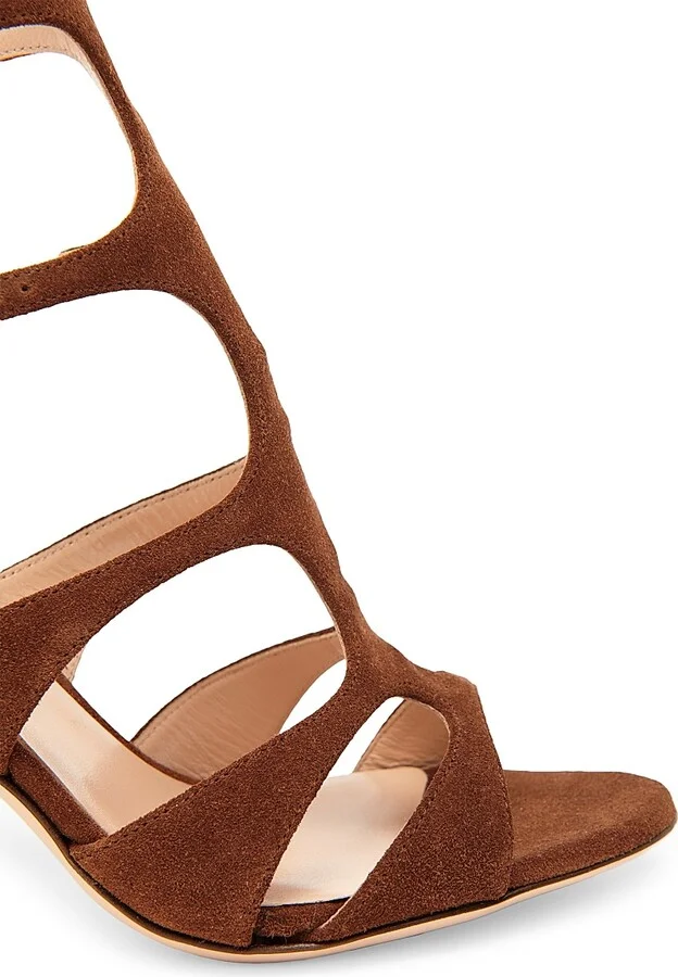 Women's 85MM Suede Caged Stiletto Sandals - Dark Whisky - Size 6 - Image 5