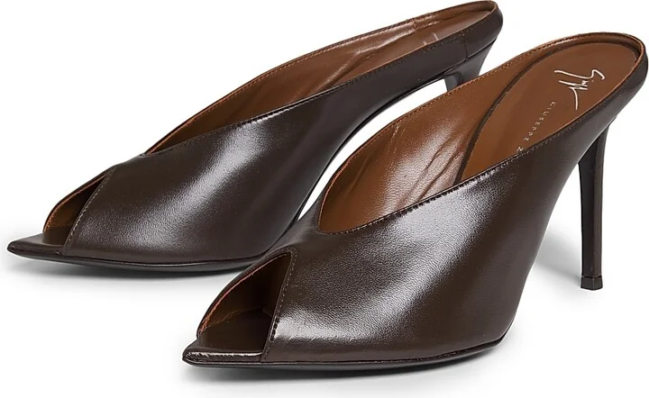 Women's 90MM Leather Peep-Toe Mules - Muse Ebano - Size 6 - Image 2