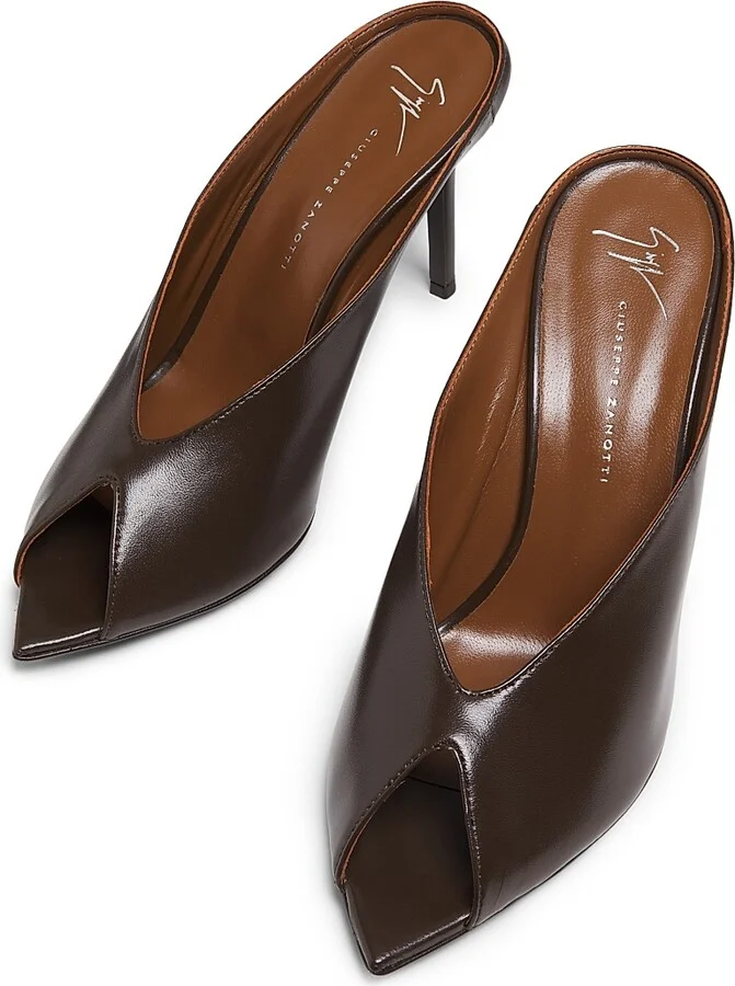 Women's 90MM Leather Peep-Toe Mules - Muse Ebano - Size 6 - Image 4