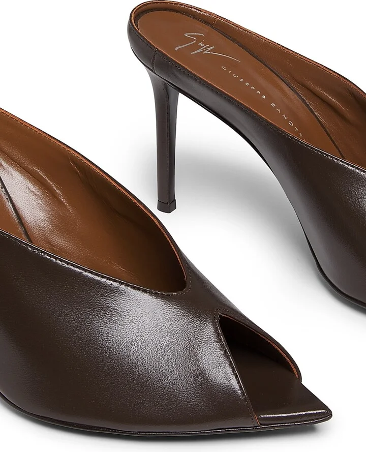 Women's 90MM Leather Peep-Toe Mules - Muse Ebano - Size 6 - Image 5