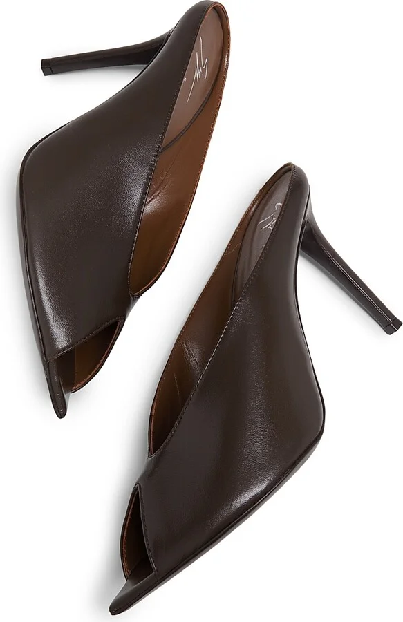 Women's 90MM Leather Peep-Toe Mules - Muse Ebano - Size 6 - Image 6